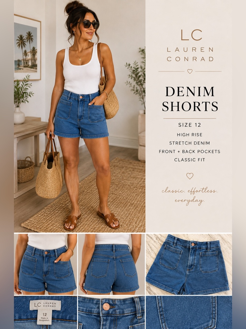 LC Lauren Conrad High Rise Denim Shorts Size 12 Blue Cuffed Stretch